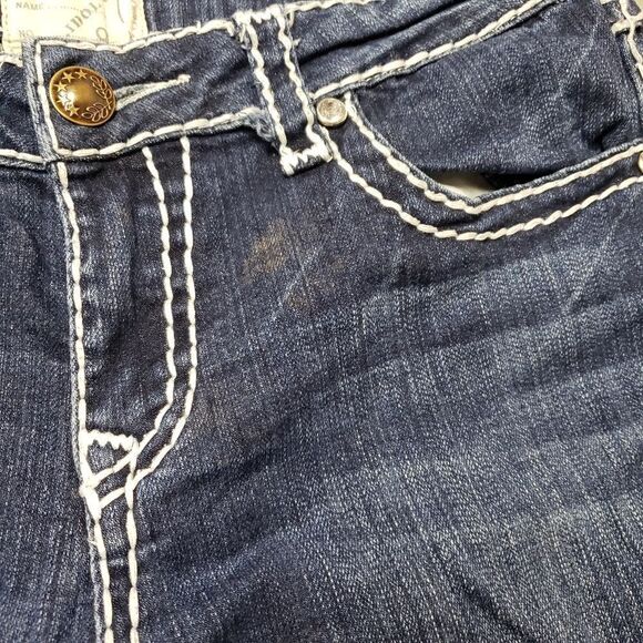 L.A. IDOL Thick Stitching Bling SKINNY JEANS sz 9 / 31 CRYSTAL STUDS Flap pocket - Picture 6 of 16